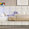 Upholstered Twin Size Daybed with Storage 2 Drawers and Charging Station, Day Bed Frame with LED Lights and Storage Headboard, No Box-Spring Needed, Beige