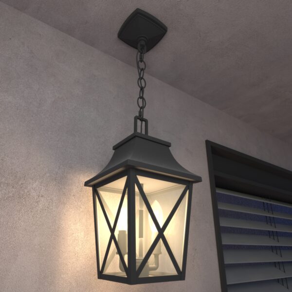 Outdoor Pendant Light Fixture, Black Farmhouse Outdoor Pendant Lights for Porch with Clear Glass, Modern Rectangular Exterior Hanging Lantern Light Fixtures (1 pack)