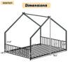 Full size children's bed frame with LED light strips, roof-shaped iron frame bed, Black,78.5" L x 55.9" W x 58.4" H.