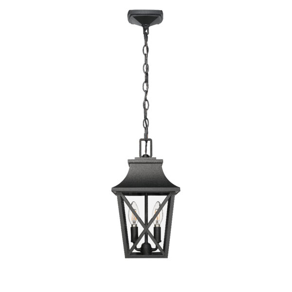 Outdoor Pendant Light Fixture, Black Farmhouse Outdoor Pendant Lights for Porch with Clear Glass, Modern Rectangular Exterior Hanging Lantern Light Fixtures (1 pack)