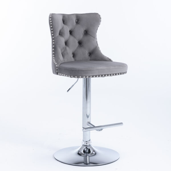 Swivel Velvet Barstools Adjusatble Seat Height from 25-33 Inch, Chrome base Bar Stools with Backs Comfortable Tufted for Home Pub and Kitchen Island,Set of 2,  AS1712GY, Gray