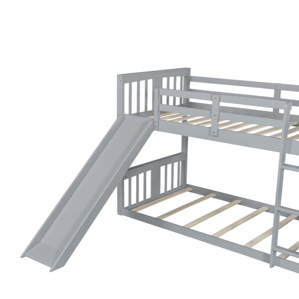 Twin Over Twin Bunk Bed with Slide and Ladder, Gray (Old SKU:LT000108AAE)