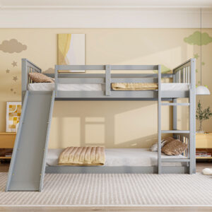 Twin Over Twin Bunk Bed with Slide and Ladder, Gray (Old SKU:LT000108AAE)