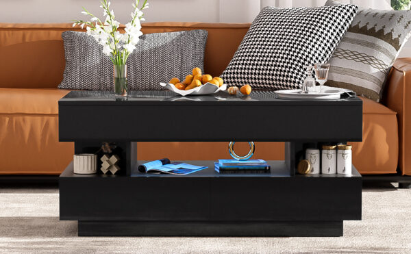 U-Can Lift-Top Coffee Table with 2 Drawers, Modern Coffee Table with Adequate Hidden Compartment, Multi-Functional Lift-Top Coffee Table with High-Gloss Finish for Living Room