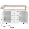 K&K 55.7'' Large Kitchen Island with 2 Drop Leaf,, Rolling Kitchen Cart on 5 Wheels with Power Outlet, Folding Storage Dining Table with Spice & Towel Rack , 3 Drawers, for Kitchen, Dining Room,White