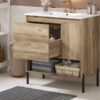 30" Modern Wood Fixture Bathroom Vanity, Bathroom Cabinet with Sliding Drawer, Bathroom Storage Cabinet with Ceramic Basin Sink Top, Single Bathroom Vanities Cabinet with Doors and Open Shelf