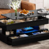 U-Can Lift-Top Coffee Table with 2 Drawers, Modern Coffee Table with Adequate Hidden Compartment, Multi-Functional Lift-Top Coffee Table with High-Gloss Finish for Living Room