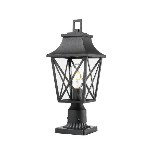 Outdoor Post Light, Black Pole Lantern Lighting Fixture with Pier Mount Base Hard Wired, Outdoor Column Lights Exterior Lamp Post Lantern with Glass for Garden Yard Patio Path (2 pack)