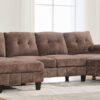 U-shaped Sectional Sofa 103.5" Chenille Fabric Couch with Dual Chaise Lounges, Storage Pockets and Armrest Pillows for Living Room, Brown