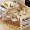 K&K 82.7 inch Kitchen Island with Extendable Dining Table for 4-6 Person,Two-tone Kitchen Table with Double-sized Storage, Power Outlet, Kitchen island with Storage 2 Drawers 2 Side Open Shelves,White