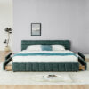 King Size Upholstered Bed ,comfortable upholstered bed frame, Chenille fabric, with headboard and solid bed frame. With drawer for storage-green(88.5''*85.5''*31'')