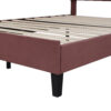 Queen Size Upholstered Platform Bed with Flower Pattern Velvet Headboard, Bean Paste Red