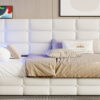 Upholstered Twin Size Daybed with Storage 2 Drawers and Charging Station, Day Bed Frame with LED Lights and Storage Headboard, No Box-Spring Needed, Beige