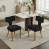 Mid Century Modern Dining Chairs Set of 2, Farmhouse Chenille Fabric Upholstered Accent Chair Curved Backrest with Copper Nails around,Kitchen Chairs with Golden Stainless Steel Plating Legs, Black