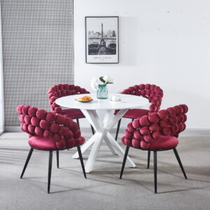 wine red  Modern chair(set of 2 ) with golden color iron tube legs,  soft cushions and comfortable backrest, suitable for dining room, living room, cafe,hairball back