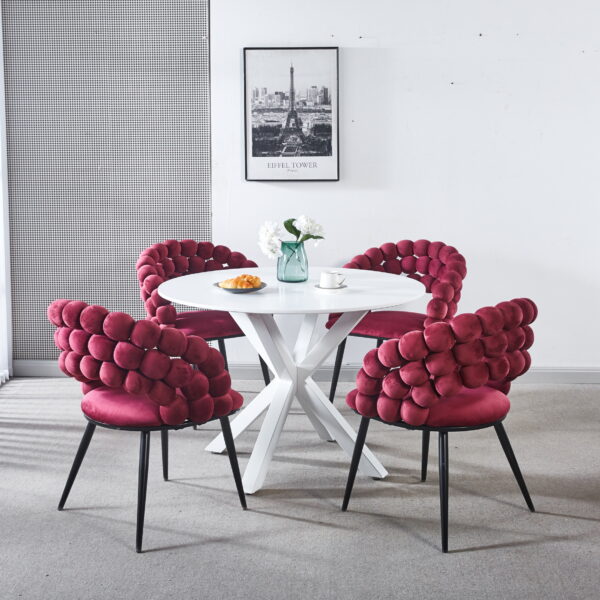 wine red  Modern chair(set of 2 ) with golden color iron tube legs,  soft cushions and comfortable backrest, suitable for dining room, living room, cafe,hairball back