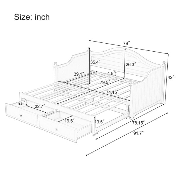 Twin Size Wood Daybed Extended Bed with Storage Drawers Wooden Sofa Bed for Living Room Guest Room, White
