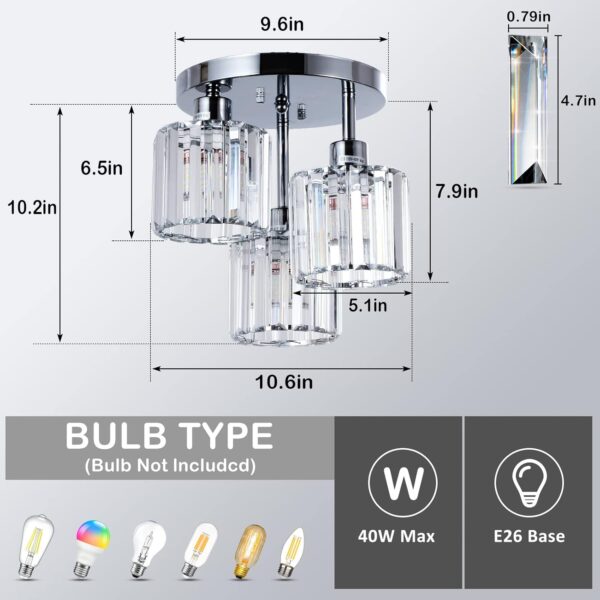 15424a86716d420988b1b9c2b7b02ed3_fb4b9d6f7bdea2f509e809a6373bfe65 Semi Flush Mount Ceiling,3-Light Kitchen Mount,Hallway Light Fixtures Ceiling with Clear Crystal Shades for Kitchen Entryway Bedroom Bathroom Foyer