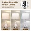 Glass Table Lamp for Living Room Bedroom Set of 2, 22.5" LED Light with Touch Control, White 3 Way Dimmable Modern Bedside Lamps for Home Decor with White Fabric Shade