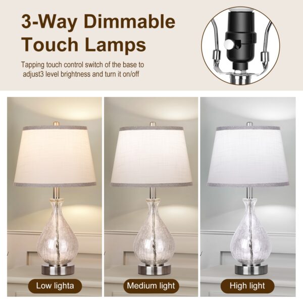 154d36ce37ed438994126044c93e883e_d932b3336c4c5bcbea7b228653768c7c Glass Table Lamp for Living Room Bedroom Set of 2, 22.5" LED Light with Touch Control, White 3 Way Dimmable Modern Bedside Lamps for Home Decor with White Fabric Shade