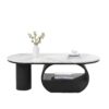 Luxury Modern Oval Coffee Table, 47.24'' Coffee Table with Storage Drawer, Faux Marble Top, Black Metal Center Table for Living Room