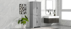 Bathroom Storage Cabinet with Doors and Drawer, Multiple Storage Space, Adjustable Shelf, Grey (Old Sku:WF308204AAE)