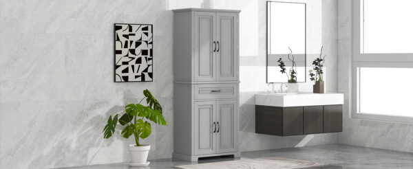 Bathroom Storage Cabinet with Doors and Drawer, Multiple Storage Space, Adjustable Shelf, Grey (Old Sku:WF308204AAE)