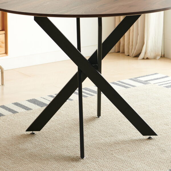 160eff8f74e34294b5b8a61461281059_0a2fefaeb153707ad32fb333be3ce78d 42.1"BLACK AND WOOD COLOR Table Mid-century Dining Table for 4-6 people With Round Mdf Table Top, Pedestal Dining Table, End Table Leisure Coffee Table,cross leg