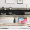 Full size bed frame, wooden platform bed frame, with storage and 2 USBs, no noise, no need for box springs, easy to assemble tools, large storage space under the bed, Antique Gray