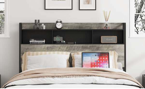 1610fc3d6070480a87d4004c8342b224_98c1971dca6960410c6eedc2f78a707a Full size bed frame, wooden platform bed frame, with storage and 2 USBs, no noise, no need for box springs, easy to assemble tools, large storage space under the bed, Antique Gray