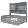 Full Size Wooden Daybed With Twin Size Trundle, and All-in-One Cabinet and Shelf, Gray
