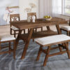 TOPMAX 6-Piece Wood Counter Height Dining Table Set with Storage Shelf, Kitchen Table Set with Bench and 4 Chairs,Rustic Style, Walnut+Beige Cushion (old sku: SH000257AAD)