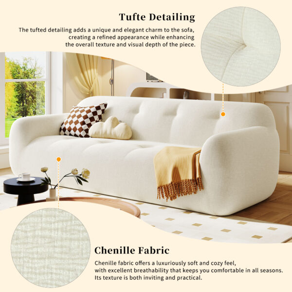 U_Style 85.8" Wide Chenille Fabric 3-Seater Sofa with Tufted Style, Full Sponge Compression Design, with Powder-Free Foam, Pocket Spring for Extra Comfort, 23.6" Seat Depth, No Assembly Required,for L