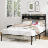 Full size bed frame, wooden platform bed frame, with storage and 2 USBs, no noise, no need for box springs, easy to assemble tools, large storage space under the bed, Antique Gray