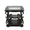 End table,  Glass table top, MDF W/marble paper middle shelf, powder coat finish metal legs. (26.3"Lx26.3"Wx24"H)