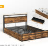 Queen Size Bed Frame with 8 Storage Drawers, LED Headboard with Charging Station, Metal Platform Bed Frame, No Box Spring Needed, Noise-Free, Stable and Solid, Brown