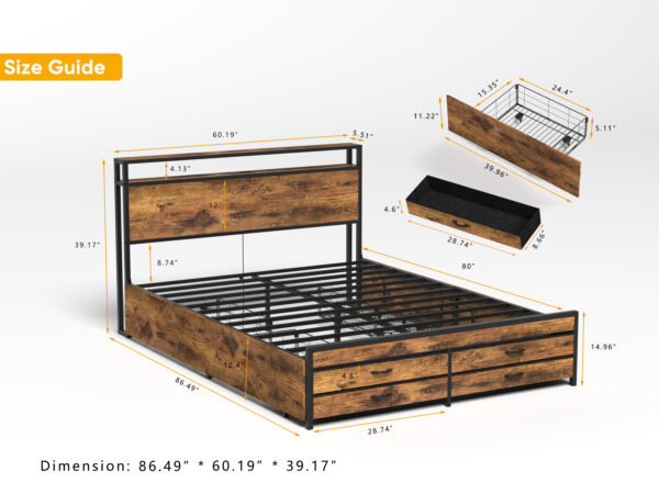 18b4ec7ab73d4ca5bb1024b820108ada_1034abbefe316a38709e5bb0f11bccd3 Queen Size Bed Frame with 8 Storage Drawers, LED Headboard with Charging Station, Metal Platform Bed Frame, No Box Spring Needed, Noise-Free, Stable and Solid, Brown