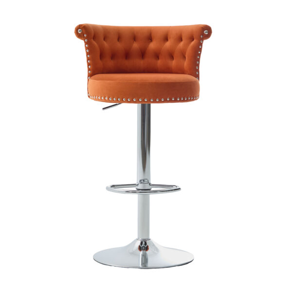 COOLMORE Velvet Bar Stool Set of 2, Adjustable Swivel Bar Stools with Silver Plated Metal Leg, Chrome Nailhead, Counter Height Chair for Kitchen,Dining Room