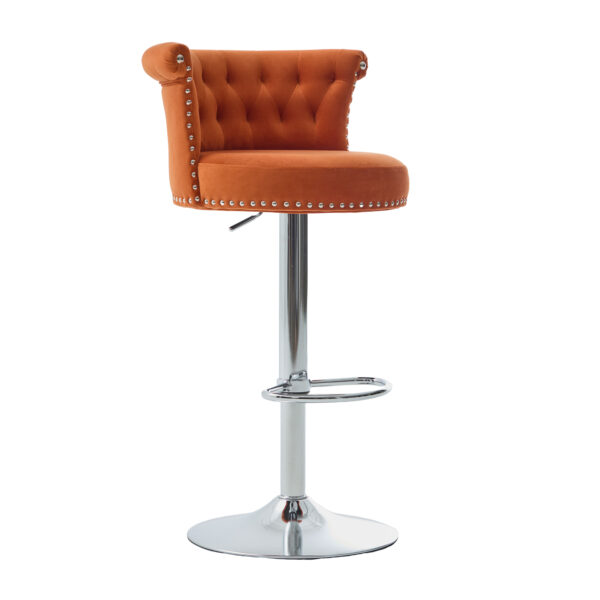 COOLMORE Velvet Bar Stool Set of 2, Adjustable Swivel Bar Stools with Silver Plated Metal Leg, Chrome Nailhead, Counter Height Chair for Kitchen,Dining Room