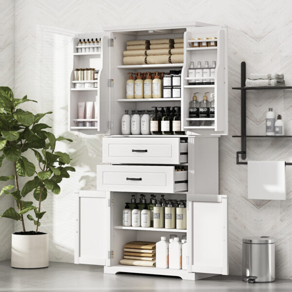 Storage Cabinet with Multi-Functional Storage Space for Kitchen/Bathroom/Dining Room/Living Room , 2 Drawers with Slide Rails, Adjustable Shelf, White