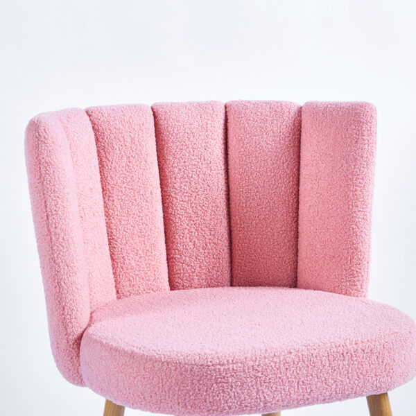Modern pink dining chair(set of 2 ) with iron tube wood color legs, shorthair cushions and comfortable backrest, suitable for dining room, living room, cafe, simple structure.