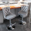 Swivel Velvet Barstools Adjusatble Seat Height from 25-33 Inch, Chrome base Bar Stools with Backs Comfortable Tufted for Home Pub and Kitchen Island,Set of 2,  AS1712GY, Gray
