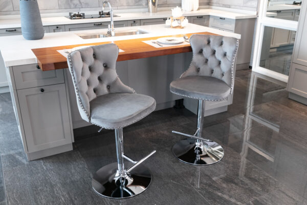 Swivel Velvet Barstools Adjusatble Seat Height from 25-33 Inch, Chrome base Bar Stools with Backs Comfortable Tufted for Home Pub and Kitchen Island,Set of 2,  AS1712GY, Gray