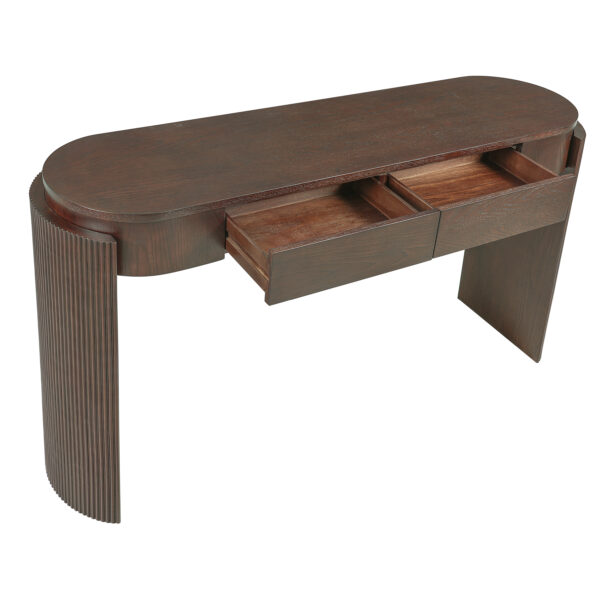 TREXM Entryway Table with Natural Wood Grain Finish, Console Table with Fluted Design, Oval Top and 2 Drawers for Entryway and Living Room (Espresso)