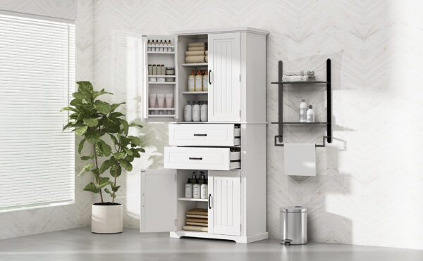 Storage Cabinet with Multi-Functional Storage Space for Kitchen/Bathroom/Dining Room/Living Room , 2 Drawers with Slide Rails, Adjustable Shelf, White