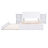 Full Size Storage Platform Bed with Pull Out Shelves and Twin Size Trundle, White