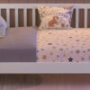 Twin Size Wood Platform Bed for Kids, Wood Low Profile Twin Bed with Rails for Girls and Boys, White (Patented Design)