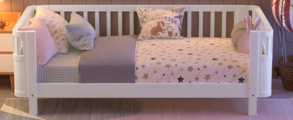 Twin Size Wood Platform Bed for Kids, Wood Low Profile Twin Bed with Rails for Girls and Boys, White (Patented Design)