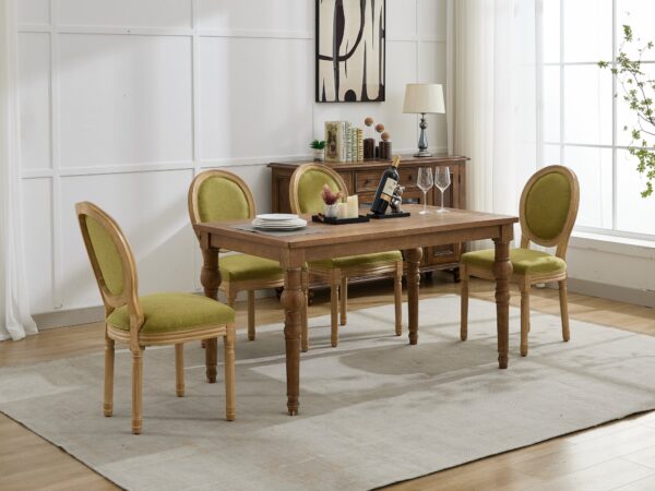 A&A Furniture,French Style Solid Wood Frame Antique Painting Linen Fabric Back Dining Chair,Set of 2,SW1845OL,Olive Green