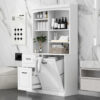 Bathroom Storage Cabinet with Tilt-Out Hamper, 70.9'' Tall Free Standing Organizer with Drawers & Adjustable Shelves, MDF Linen Tower with Steel Handles, White Finish